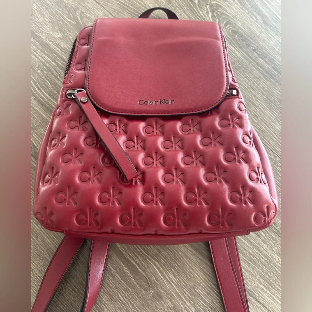 Calvin Klein Red Embossed Backpack - Picture 1 of 8